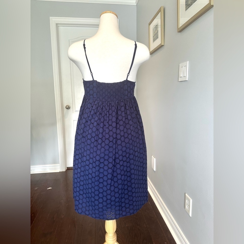 SUZY SHIER Navy Blue Eyelet Baby Doll Spaghetti Strap Empire Waist Summer Dress - Picture 8 of 10